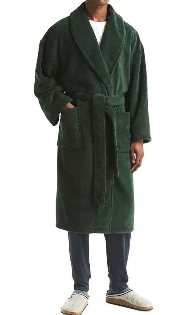 NAUTICA Robe Mens Solid Green Belted Plush Fleece Pockets Cozy OS